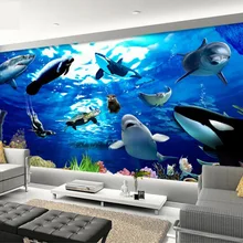 Мультфильм обои для детей индивидуальные 3D морского дна мира настенные фрески Дельфин Акула КИТ фото обои для детей спальня настенный Декор