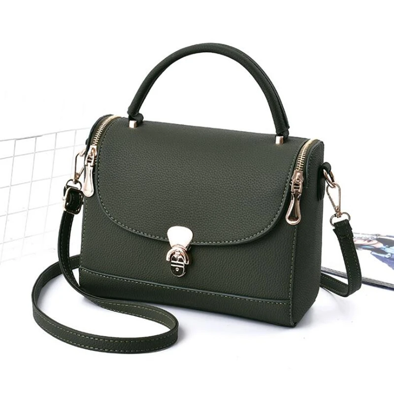 

NEW Flap Double Zipper Solid Handbag PU Leather Women Messenger Bag Korean Fashion Shoulder Bags Hand Bag Sac Femme Handbags
