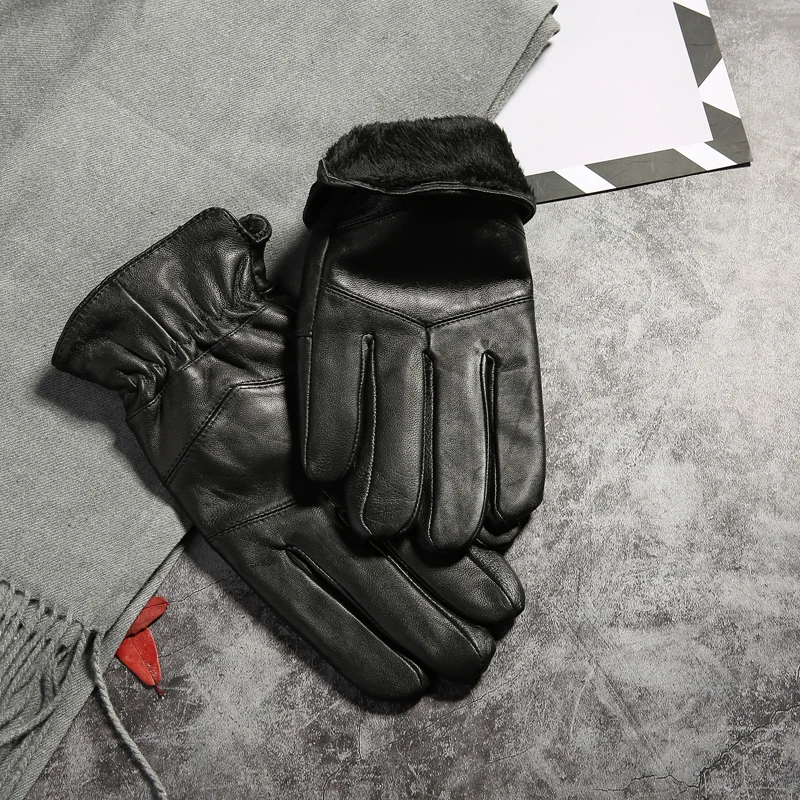 Осень зима натуральная кожа мужские перчатки теплые качественные митенки утолщенные мужские митенки непромокаемые Анти-заморозки перчатки
