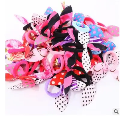 

10Pcs/lot Children Hair Band Cute Polka Dot Bow Rabbit Ears Headband Girl Ring Scrunchy Kids Ponytail Holder Hair Accessories