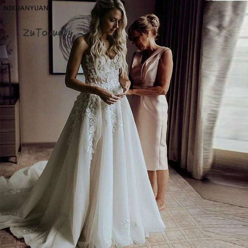 

Rustic Forest Wedding Dress A Line Vintage Boho Wedding Dresses Appliques Zipper Back Fall Princess Wedding Dress For Women 2018