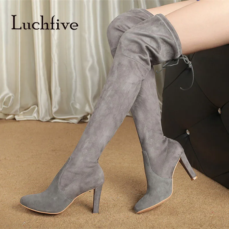 

2018 Autumn Winter Over The Knee Boots Women Pointed Toe High Heels Stretch Elastic Boots Woman Fashion Long Boots