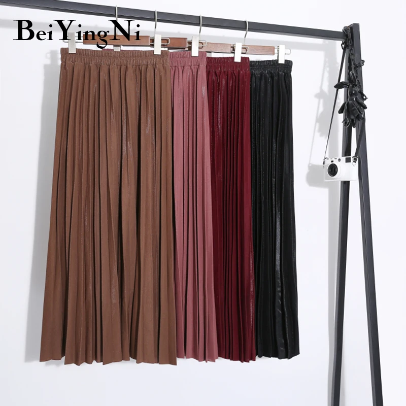 

Beiyingni Autumn Winter Pleated Skirt Women Korean Vintage Chic Skirts Ladies Vintage Midi Saia Solid High Waist Street Faldas