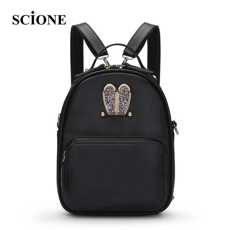Female Leather font b Backpacks b font Cute Rabbit Ears School Bags Small Rucksack Mochila font