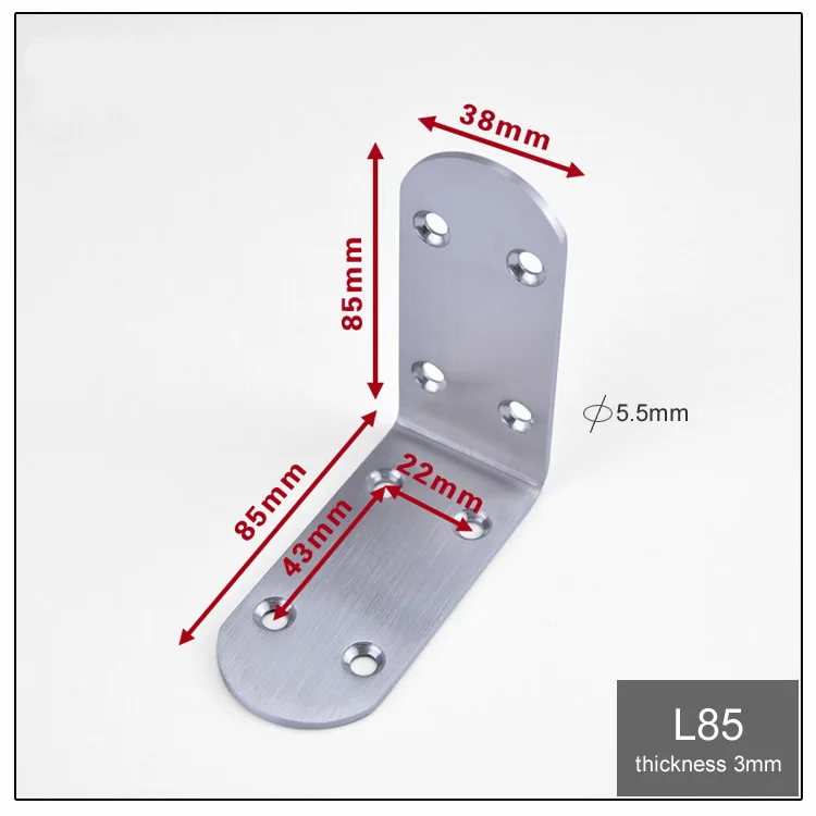 Высокая нагрузка, угловой кронштейн мебели из нержавеющей стали/соединитель-фиксатор, толщина 3 мм, правый угол, поддержка полки, мебельное оборудование - Цвет: L85