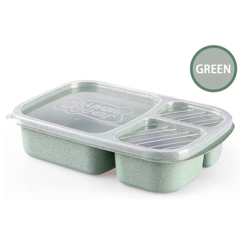 1 шт. пшеничная соломенная Ланчбокс 3 сетки с крышкой коробка для фруктов контейнер для хранения биоразлагаемые бэнто Ланч-боксы для детей столовая посуда - Цвет: Зеленый