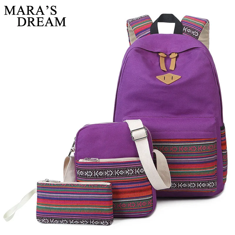 

Mara's Dream Canvas Backpack 3 Pcs Set National Women School Backpacks Schoolbag For Teenagers Girls Students Book Bag Satchel