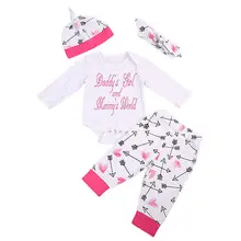 Одежда для девочек милый комплект из 4 предметов, комбинезон для новорожденных девочек+ штаны со стрелками и буквенным принтом шапка теплая хлопковая одежда комплект для малышей