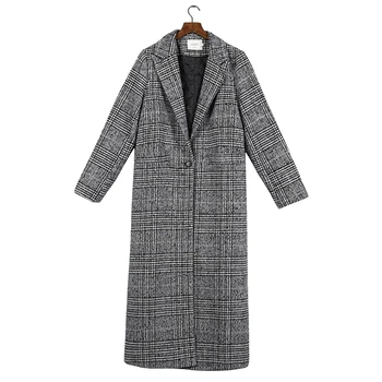 

Autumn winter Plus size Womens Woolen Coat Winter 2018 New Wool Overcoat Long Slim Plaid Woolen Jacket LJ0630