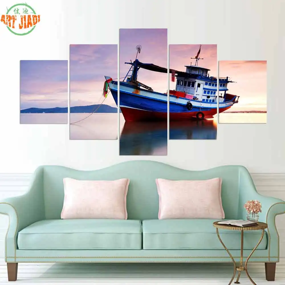 4 Piece or 5 Piece Canvas Art Fishing Boats IN THE SEA AT SUNSET CANVAS