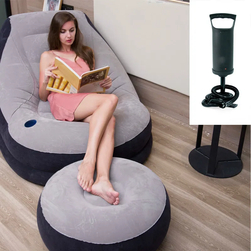 

Foldable Chaise Lounge Chair sets Lazy sofa bed PVC flocking inflatable sofa outdoor chair with Foot stool bearing 125kg