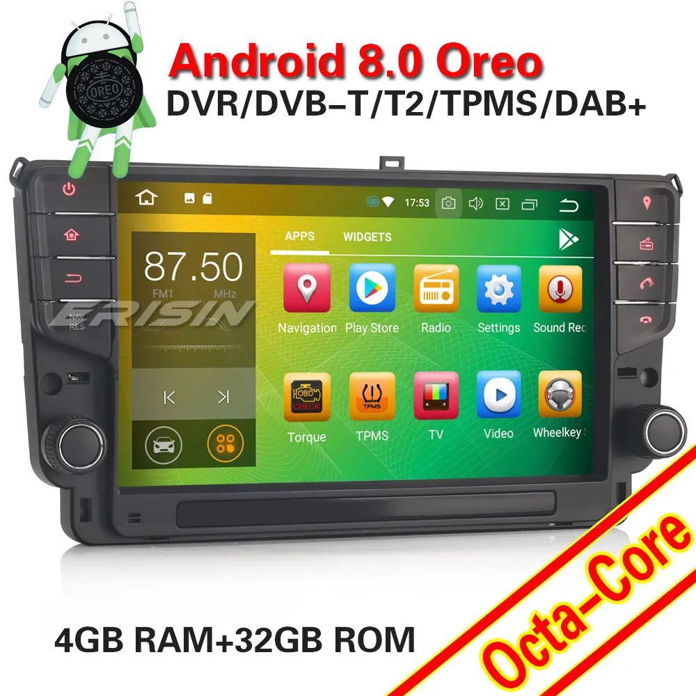 Erisin ES7811G 9 дюймовый автомобильный dvd плеер android 8 0 4G Оперативная память DAB OBD WI FI 3g