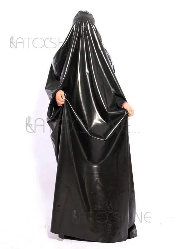 Stylish-Sexy-Black-Unisex-Latex-Robe-Rubber-Catsuit
