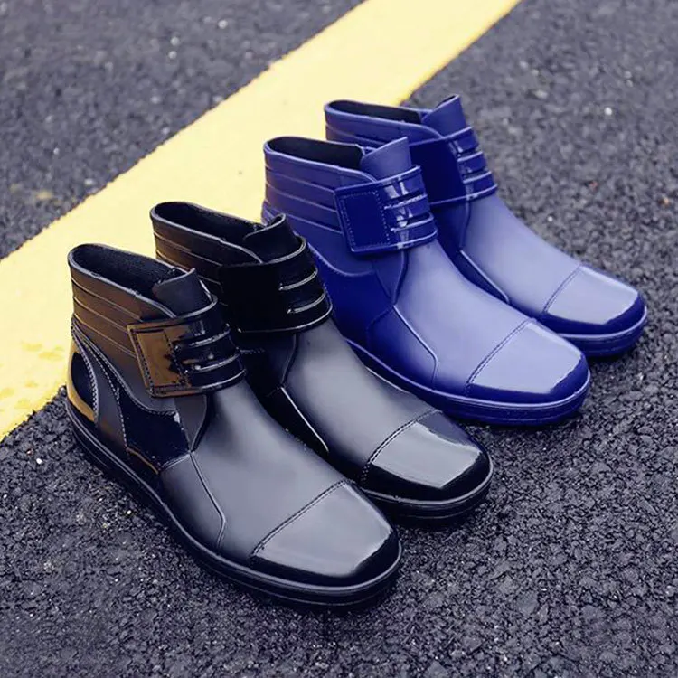 

Short tube rain boots men's Spring design ankle boots rain boots elastic band shoes solid rubber waterproof flats Yasilaiya