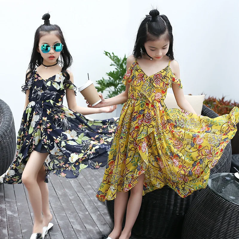 Детская одежда детей 3 8 11 14-лет Одежда для девочек бренд богемный детское платье летнее платье для девочек с цветами; праздничное платье