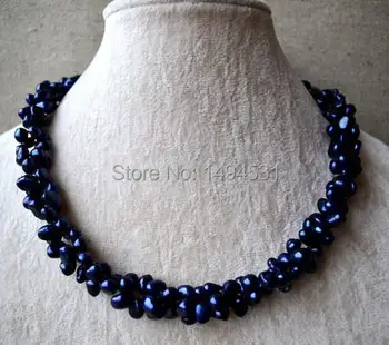 

Wholesale Pearl Jewelry - 18 Inches 6-7MM Navy Color Twisted Genuine Freshwater Pearl Necklace Baroque Shape Wedding Gift