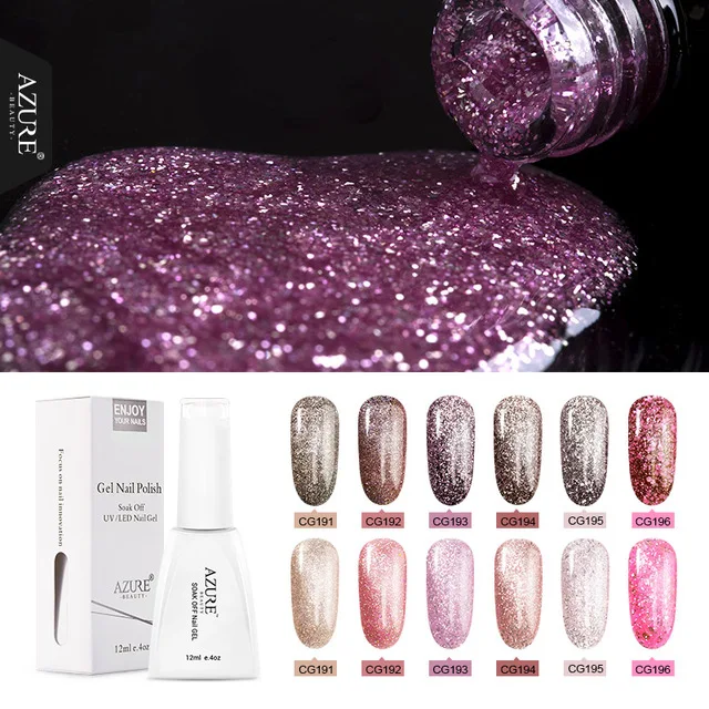 Лак для ногтей Azure Beauty розовый золотистый Гель лак 12 мл флуоресцентный