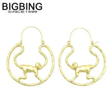V168 BIGBING ювелирные изделия Модные золотые полые круглые серьги-гвоздики с обезьяной модные ювелирные изделия Модные женские серьги хорошее качество