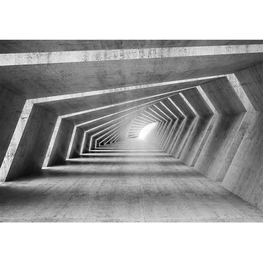 Empty Bent Concrete Corridor Interior