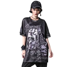 Европа Новинка летняя Женская высокая уличная мода свободная цифровая печать черепа свободная футболка Топы женские повседневные персональные футболки