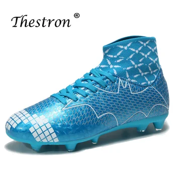 

Unisex Football Shoes High Top Sneakers Sock Shoe Luxury Brand Soccer Shoes Kids Football Cleats Long Spike Mens Blue Boots