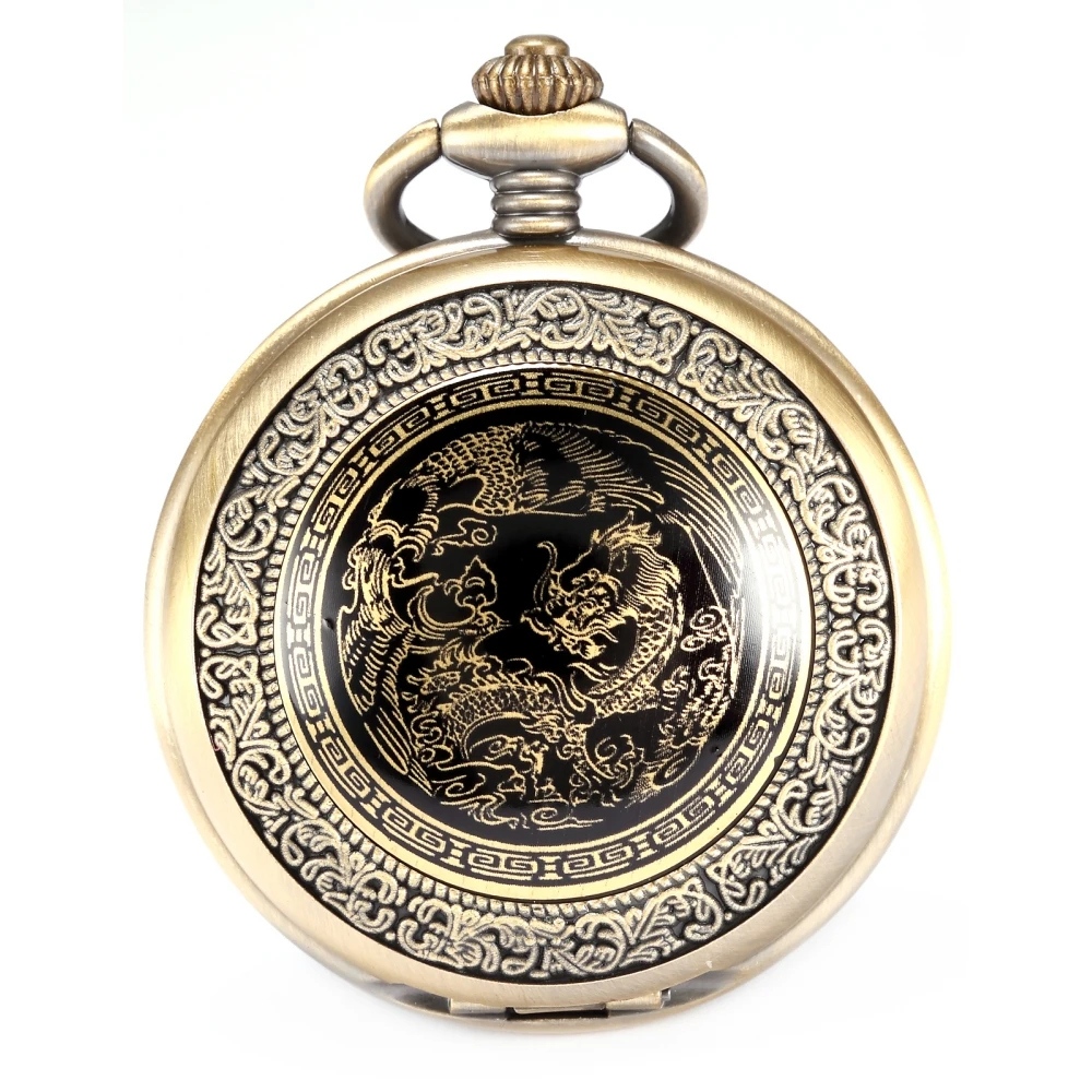 Ностальгический классический бронза Медь Craft Дракон подвеска белый циферблат Для мужчин леди Брелок Сеть кварцевые карманные часы +
