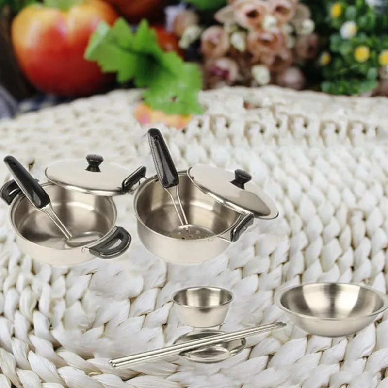 20 stücke Küche Edelstahl Kochen Spielzeug Kit Kinder Mini Pretend Play Werkzeug Simulation Kochen Töpfe Pfannen Food Kinder Babys geschenke