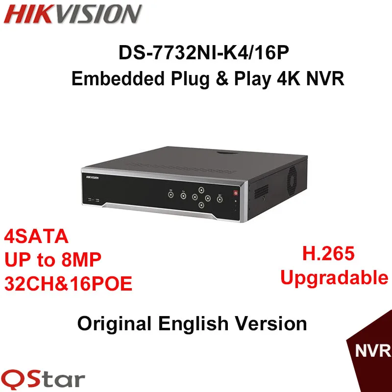 HIKVISION Original English Version DS 7732NI K4 16P Embedded 4K NVR 4HDD Support H 265 8MP