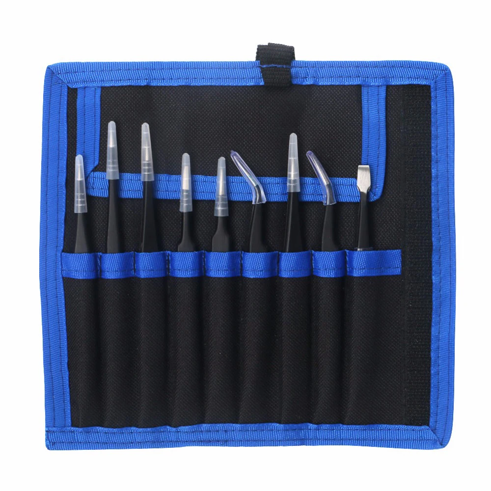 

9pcs/Set ESD Tweezers Set Anti-static Tip Curved Straight Tweezers Nipper Repair Tools for Clip IC Circuit Board Watchmaker