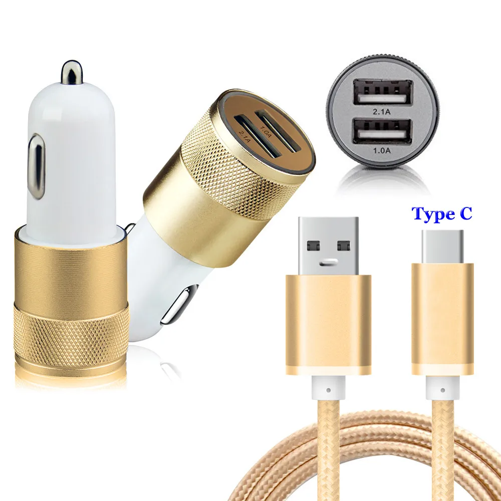 2 منافذ الألومنيوم USB شاحن سيارة + USB نوع-C النايلون كابل علامة هواوي P30 P20 زميله 20 برو لايت سوني اريكسون 1 XA1 XA2 10 زائد جدا