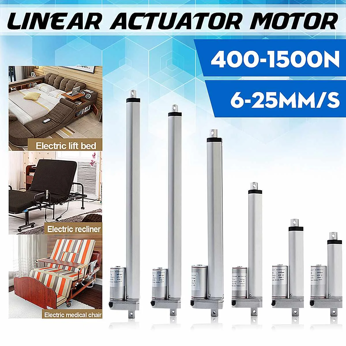 

IP54 2-20 Inch 400N 12V 25mm/s Small DC 12V Electric Motor Linear Actuator For lectric Self Unicycle Scooter Input Voltage Range