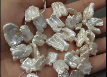 

8PE02412 12x14mm-17x22mm White Biwa Pearl Bead 15.5"