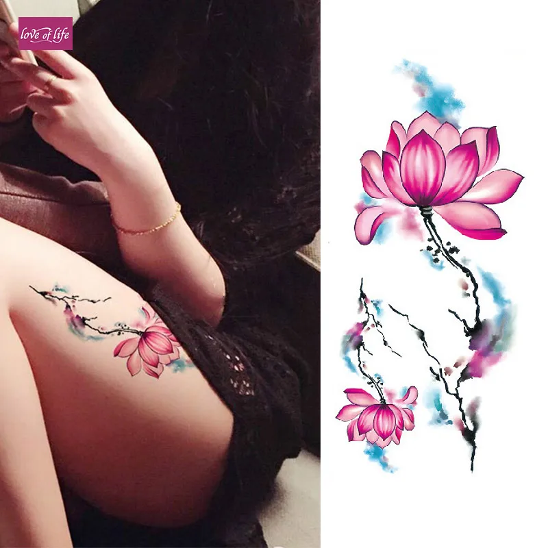 3D реалистичные вишневые цветы розы большие цветы водонепроницаемые Временные татуировки для женщин флэш татуировки руки тату наклейки на плечо - Цвет: TBX9024