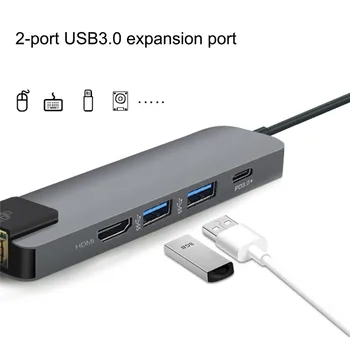

5 in1 USB HUB Type C Hub HDMI 4K USB C Hub to Gigabit Ethernet Rj45 Lan Adapter Dock for MacBook Pro Thunderbolt 3 USB-C Charger