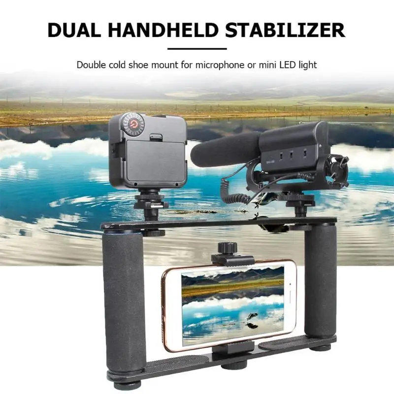 

Handheld Dual Cold Shoe Video Mount Stabilizer for Smartphone Action DV Camera