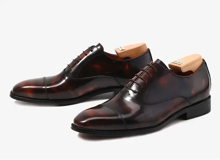 Patente Vestido Negócios Dos Flats Homens Sapatas Itália Masculino Artesanal Formais Patchwork Genuíno Lace De Up Mix Couro Oxfords Chocolate Cor 5xwq48