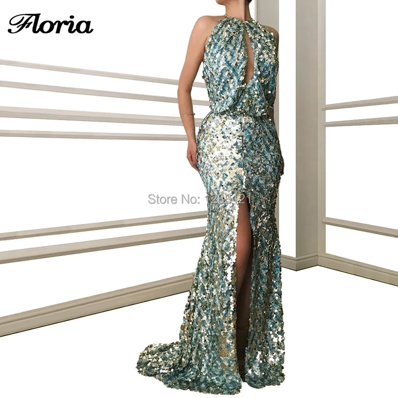 

Sparkly Abendkleider Sleeveless High Neck Formal Prom Dress Evening Dresses 2019 New Arrival Turkish Middle East Long Party Gown