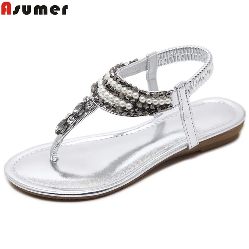 ASUMER 2018 summer new arrival ladies shoes casual crystal simple comfortable silver gold women flat sandals цена ASUMER 2018 summer new arrival ladies shoes casual crystal simple comfortable silver gold women flat sandals цены онлайн