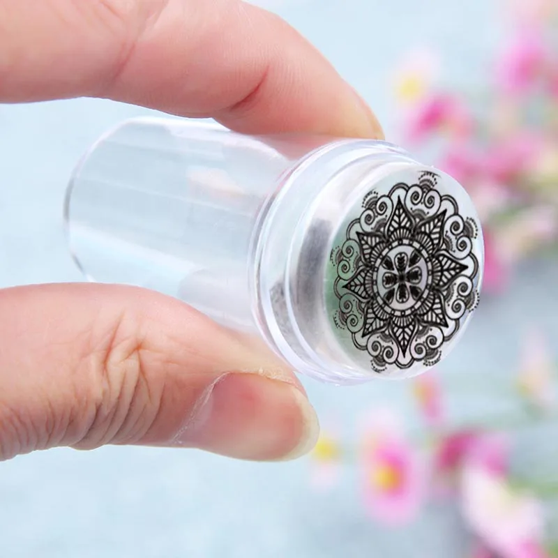 1set Nail Stamp Pure Clear Jelly Silicone nail stamping plate Scraper