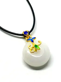 

Natural White Jade Cloisonne Peace Buckle Lucky Pendant Sweater Chain Necklace Jewelry Gift Gemstone Wholesale