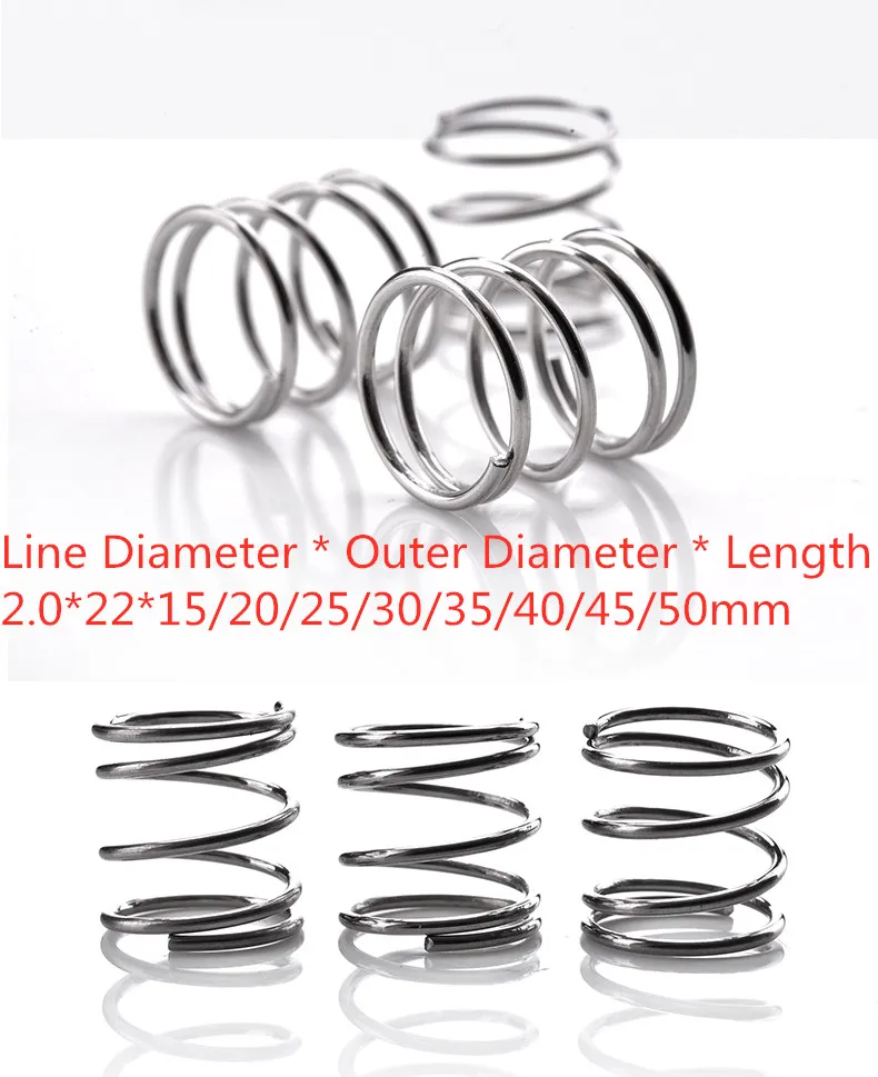 Juego De 10 Muelles De Compresión - Alambre 2 Mm, Diámetro Exterior 14 Mm, Longitud 70 Mm, Acero Para Muelles