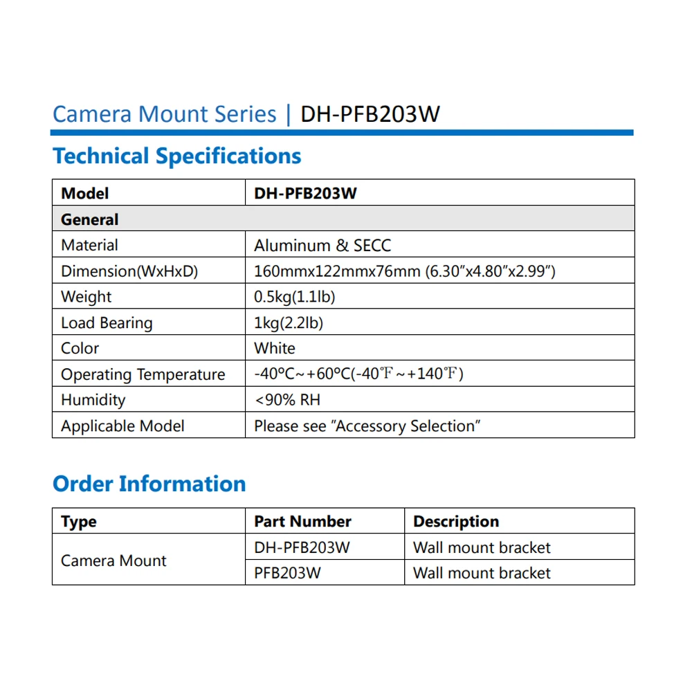 Dahua кронштейн PFB203W для IP Камера Водонепроницаемый настенный костюм IPC HDW4431C A Купол