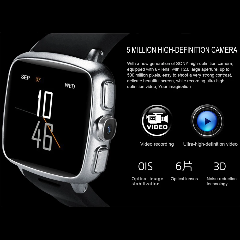  Z01 smart watch Android 5.1 metel 3G WIFI GPS smartwatch phone 5MP camera heart rate tracker monito
