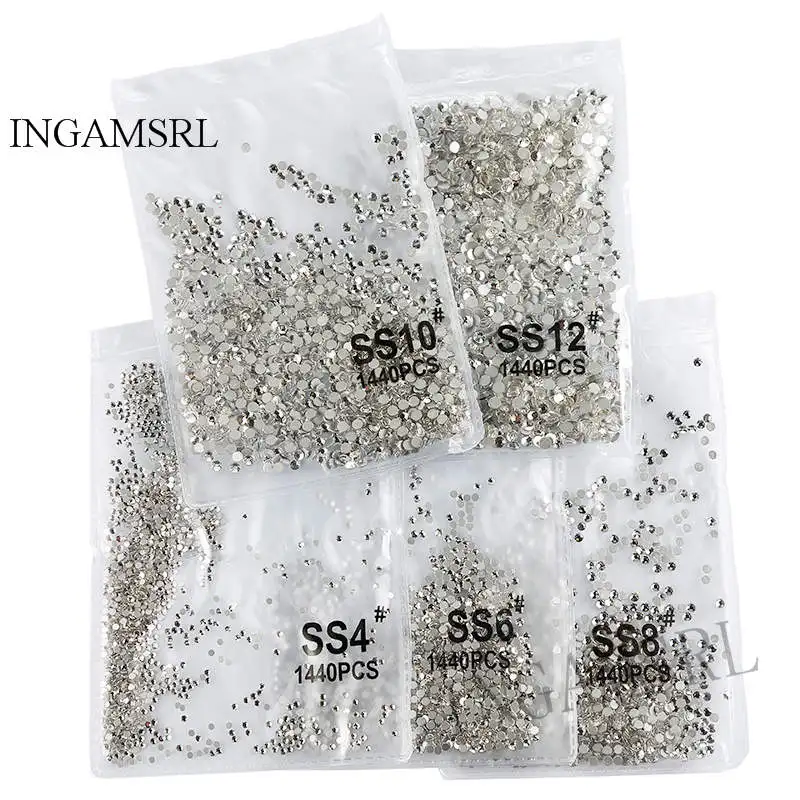 

Nail Art Rhinestone Clear Crystal White SS3-SS40 3D Nail Art Decoration rhinestones Silver Flatback Rhinestones Glitter Gems 049