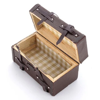 

1:12 Doll house Miniature Vintage Leather Wood Suitcase Mini Luggage Box