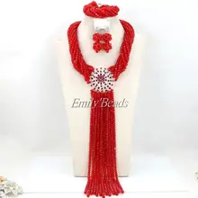 Африканский костюм свадебный комплект ювелирных изделий в нигерийском стиле хрустальные бусины ожерелья комплект ювелирных изделий Индии, свадебные украшения комплект AMJ329