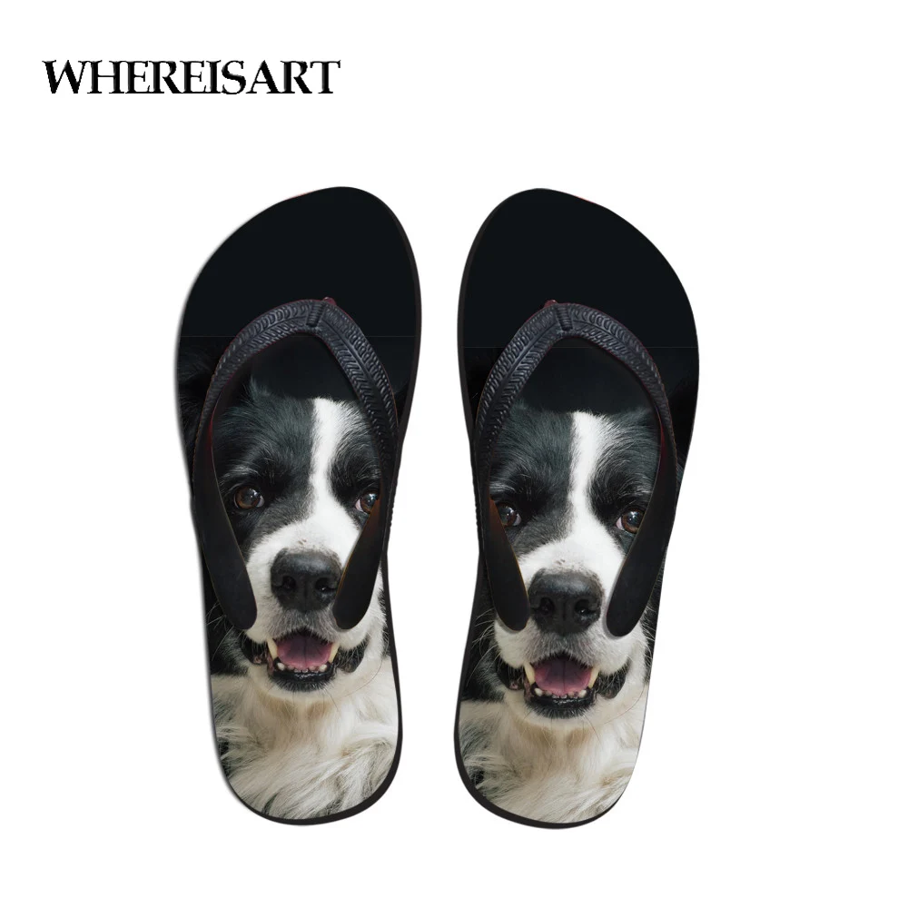 

WHEREISART Summer Casual Men's Flip Flops Fashion 3D Animal Dogs Print Flat Sandals Shoes For Men Flip Flop Beach Sandals Shoes