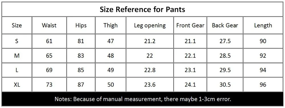 pants size chart