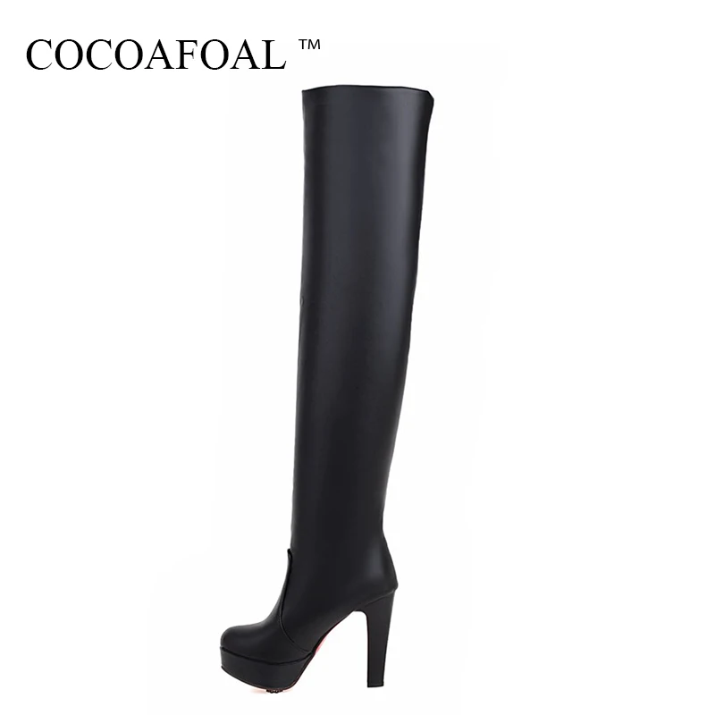 

COCOAFOAL Women's 12 CM White High Heeled Shoes Sexy Winter Over The Knee Boots Plus Size 33 43 Black Chelsea Thigh High Boots