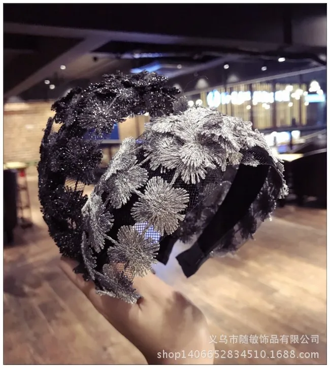 

Flowers Lace Knot Headbands For Women Retro Korea Hair Accessories Diamond Hair Band Bows Flower Crown Hairbands Head Wrap